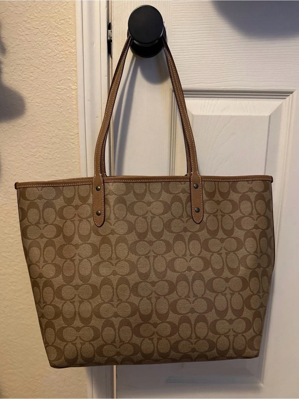 Coach Brown Signature Tote with Yellow Graphic Keith Haring Dog 🐕
